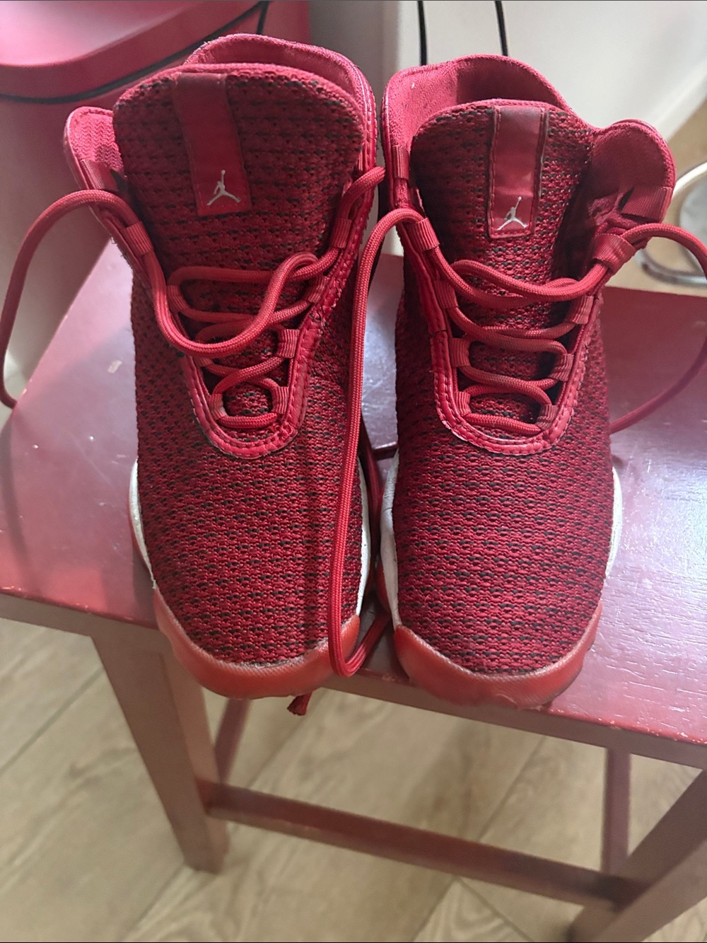 Jordan Red Knit High-Top Sneakers size 4.5 boys 6 women No insoles no box
